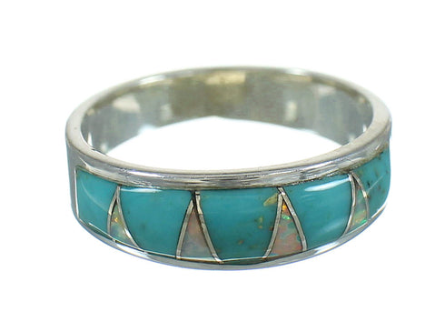 Southwest Authentic Sterling Silver Opal Turquoise Ring Size 8-1/2 YX80652